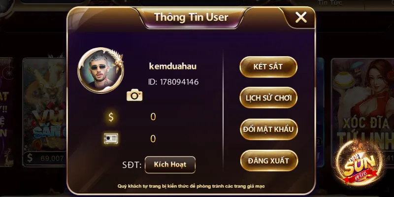 Đăng Nhập Sunwin - Cập Nhật Thao Tác 1 Phút Thành Công 2 Nhấn vào ô Kích hoạt trên giao diện chính