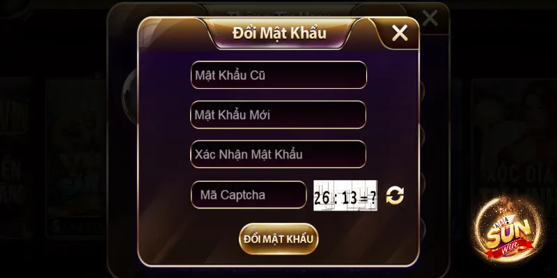 Đăng Nhập Sunwin - Cập Nhật Thao Tác 1 Phút Thành Công 4 Giao diện đổi mật khẩu tài khoản